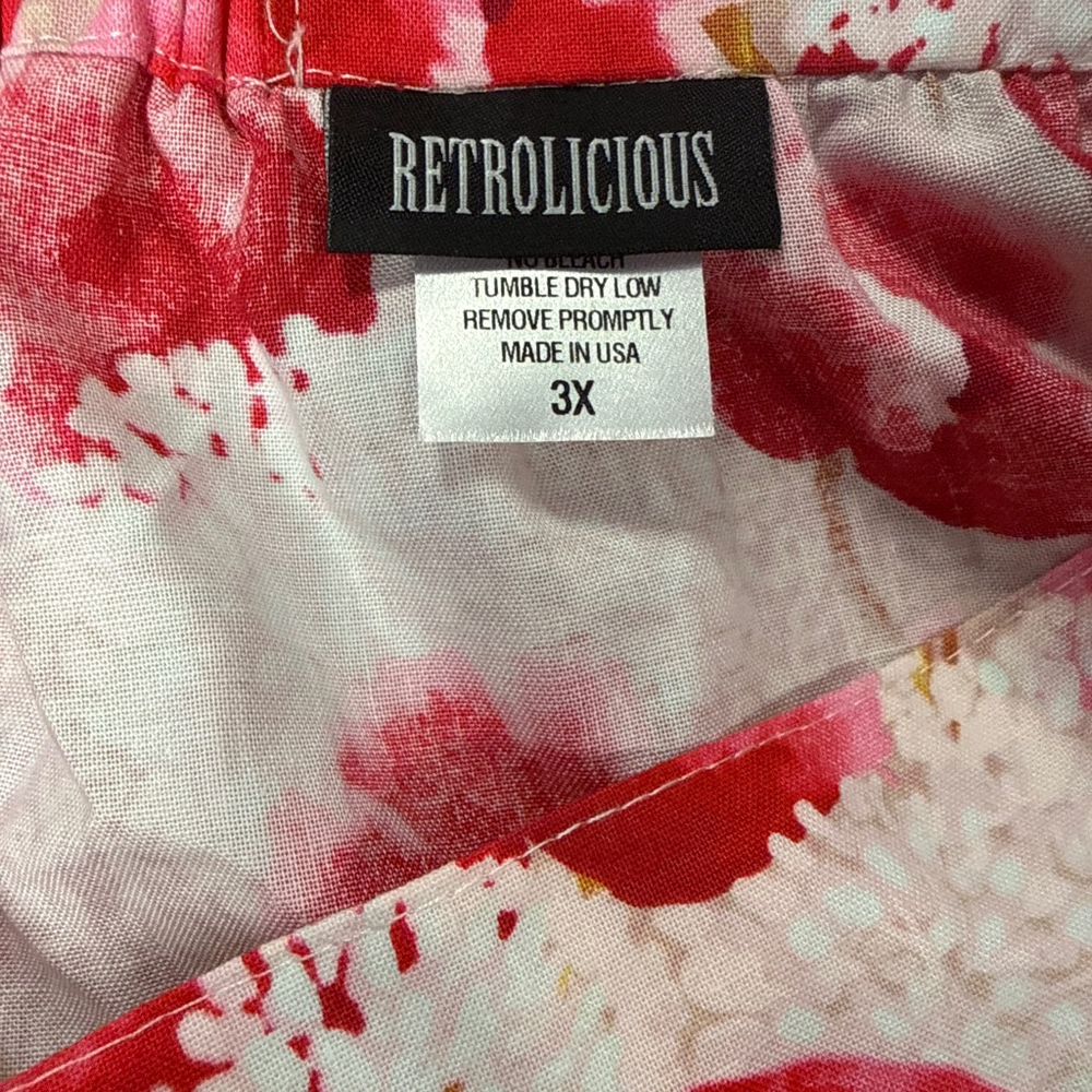 Women's RETROLICIOUS Red Pink Floral A-Line Skirt 3X - Picture 5 of 6